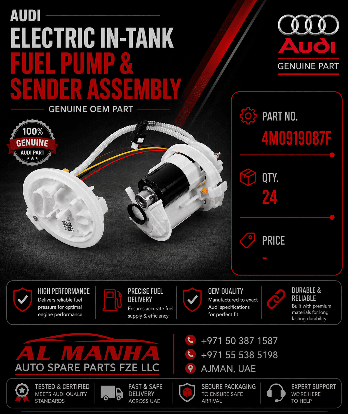 Audi electric in-tank fuel pump and senderassembly