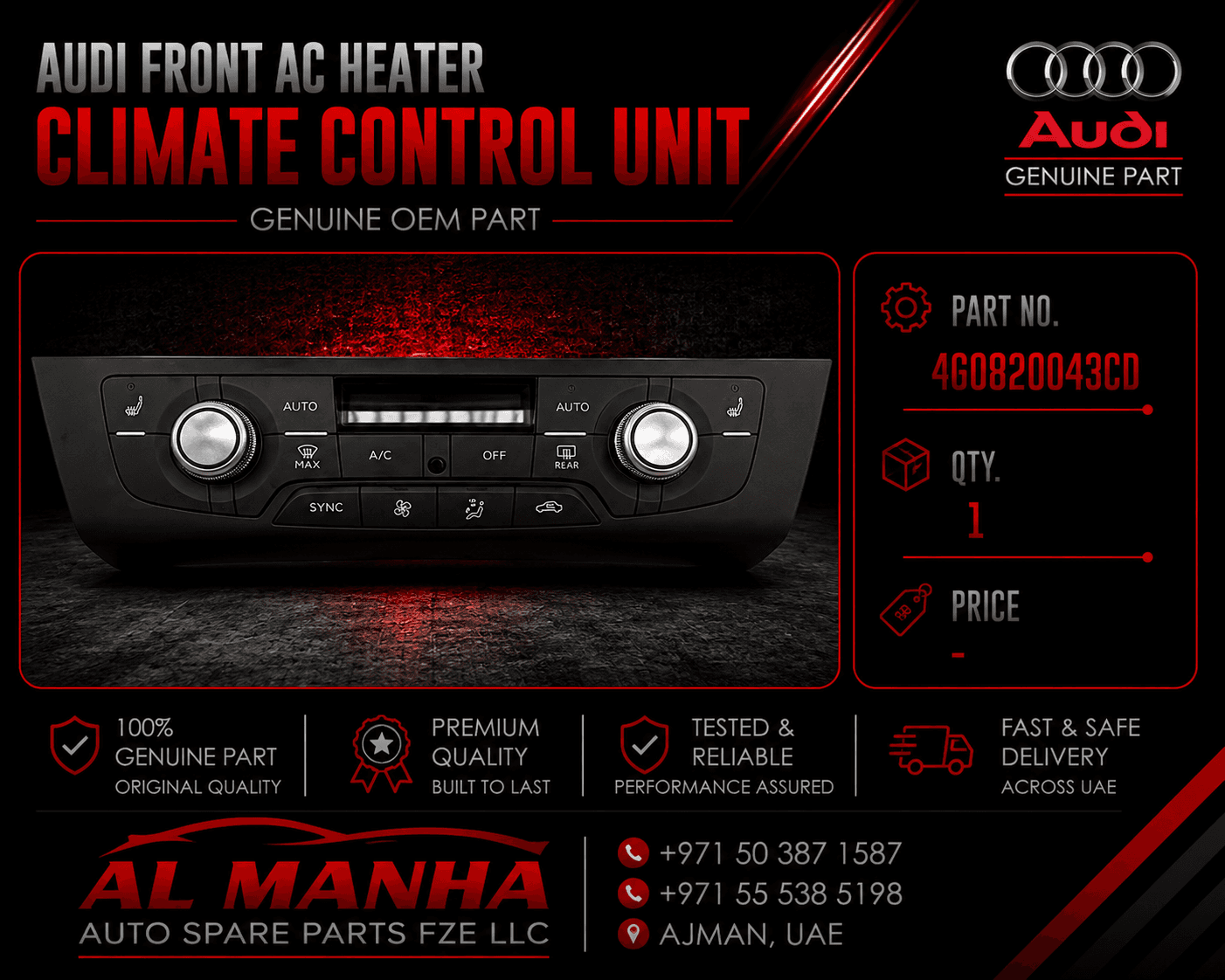 Audi front AC heater climate control unit