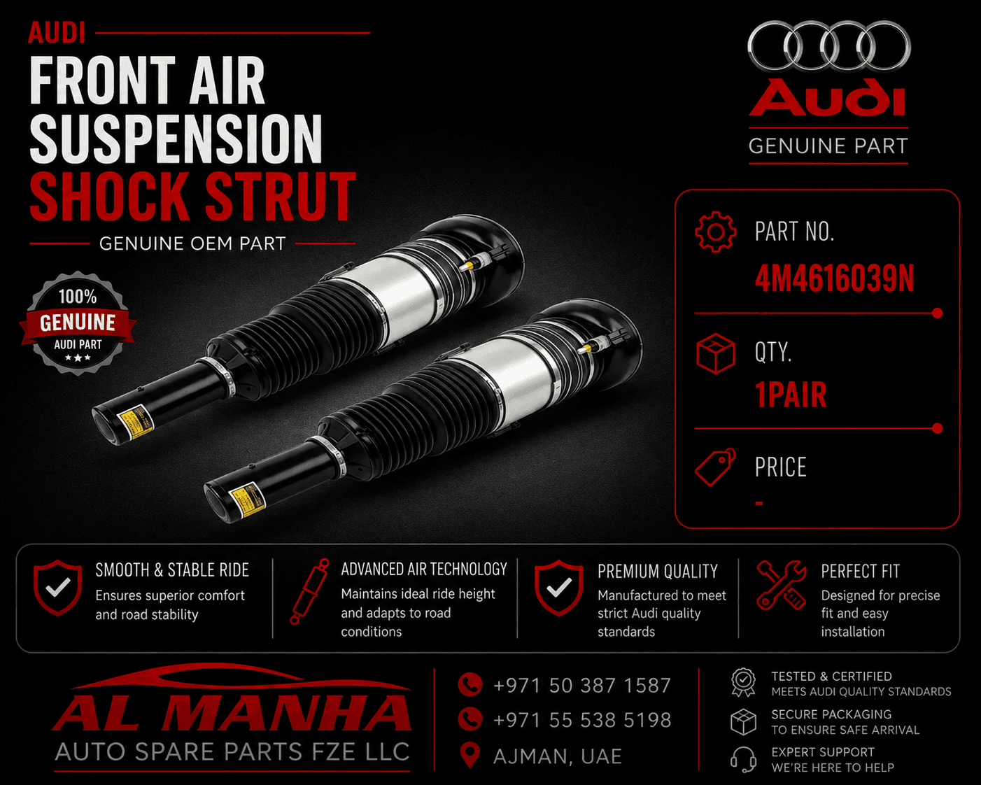 Audi front air suspension shock sturt