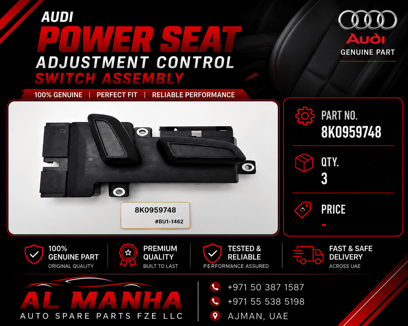 Audi power seat Adjustment control switch assembly