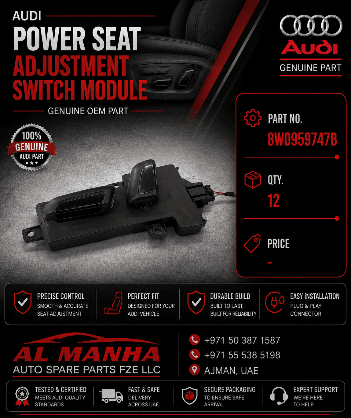 Audi power seat adjustment switch module