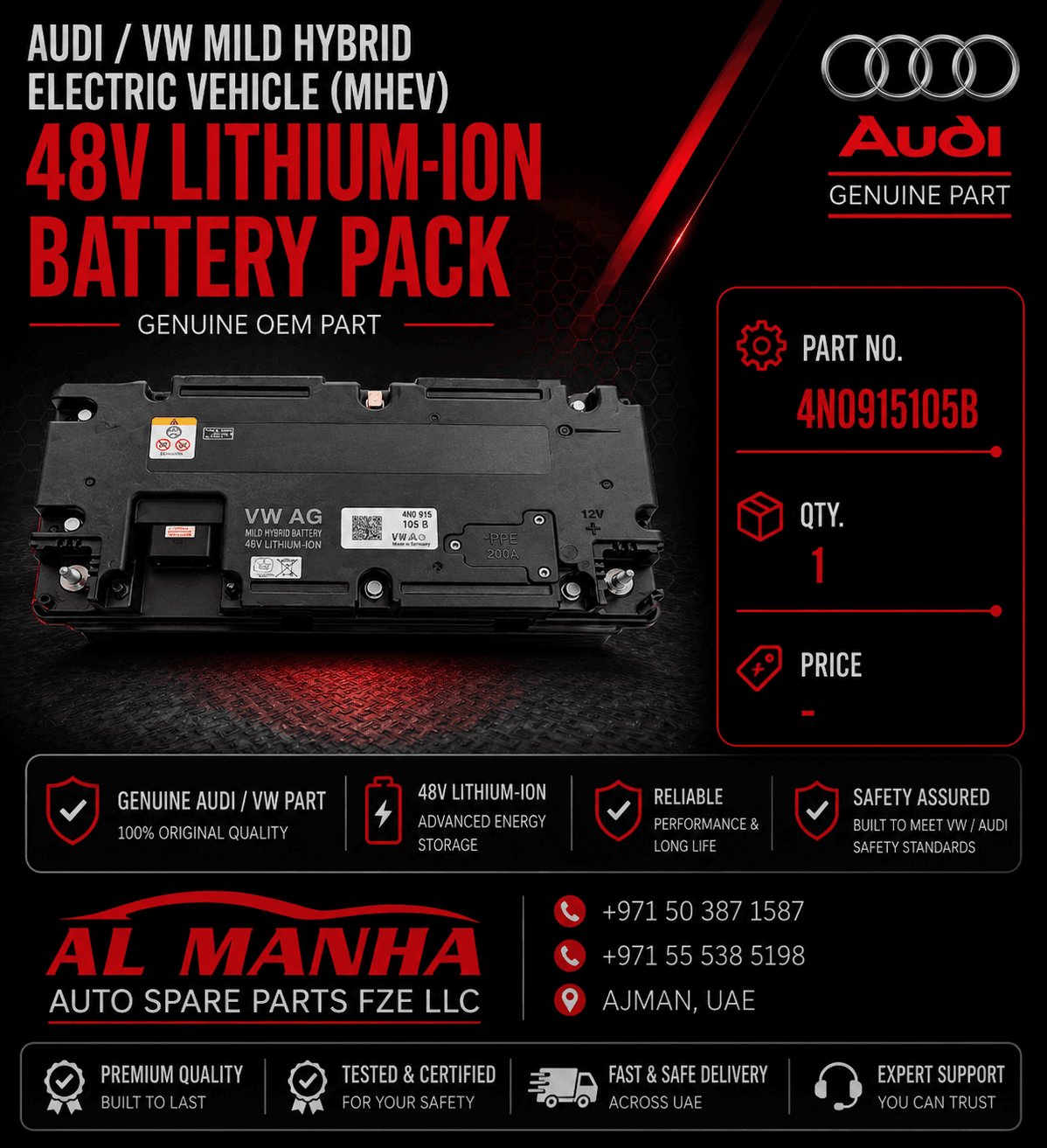 Audi_VW Mild hybrid electric vehile (MHEV) 48V Lithium-Ion battery pack
