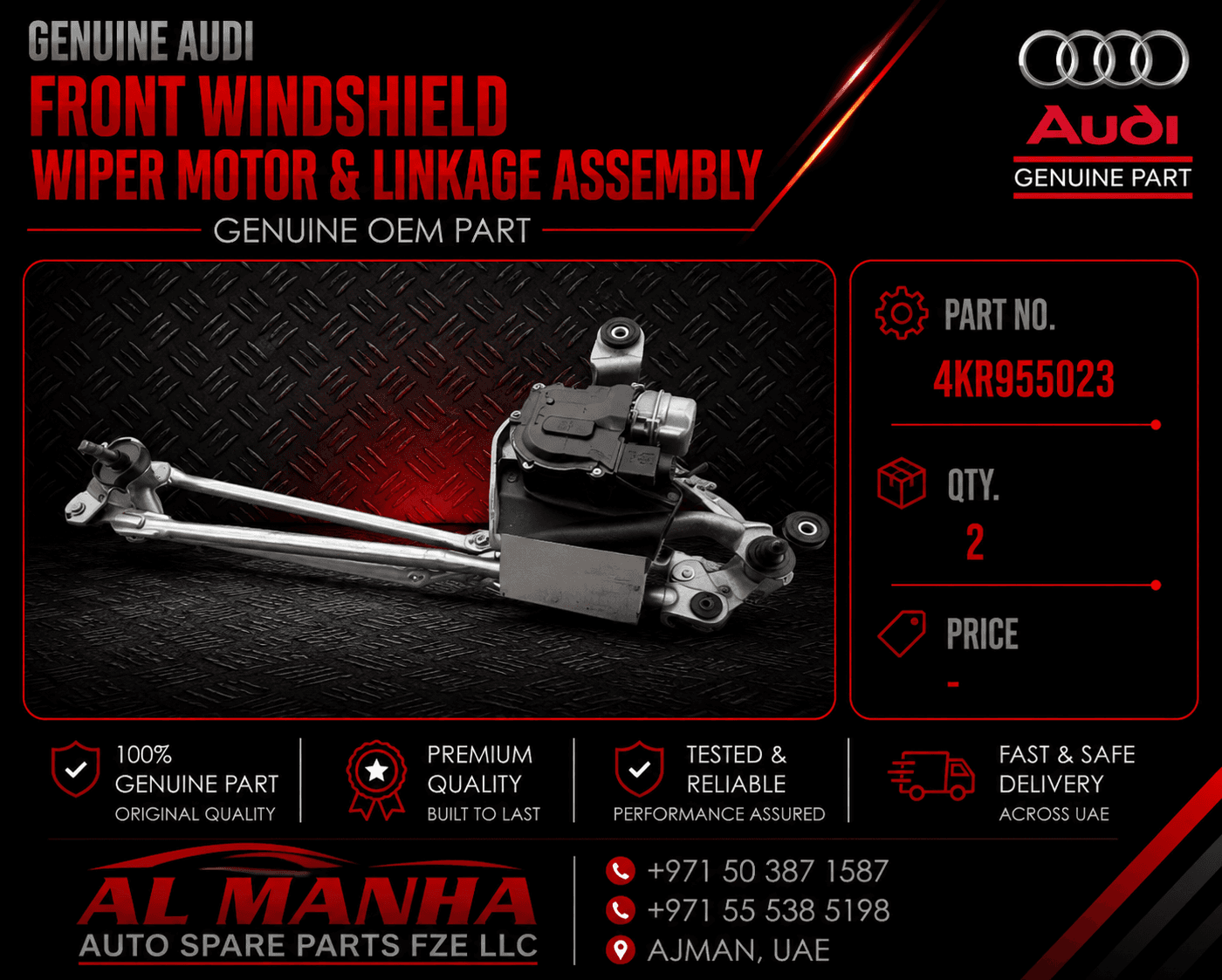 Genuine audi front windshield wiper motor and linkage assembly