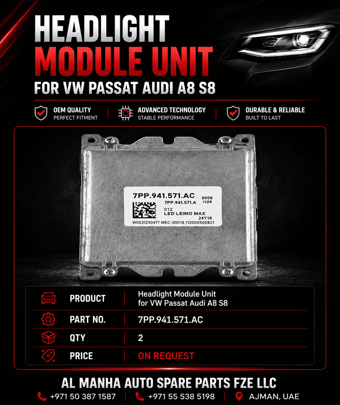 Headlight Module Unit for VW Passat Audi A8 S8