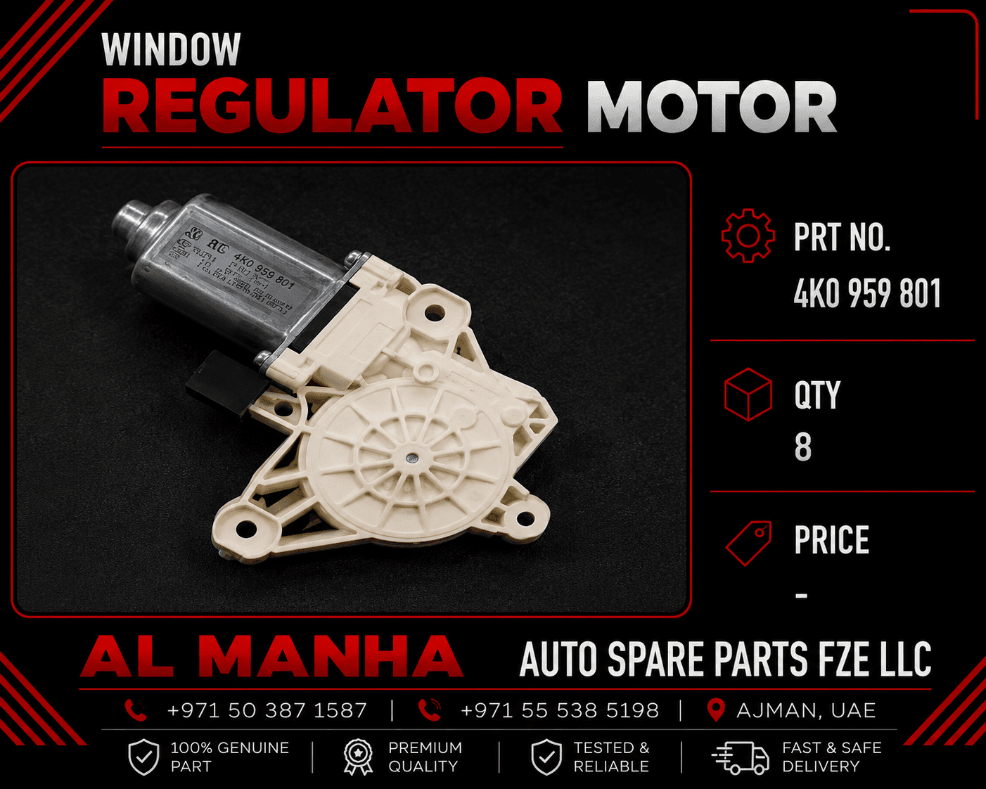 Window Regulator Motor PRT NO. - 4K0 959 801