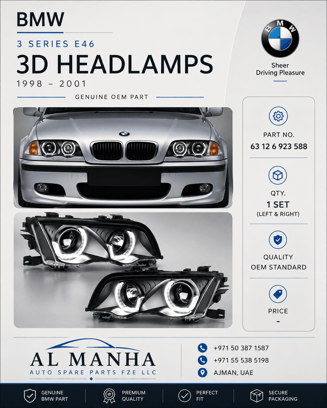 BMW 3 SERIES E46 3D HEADLAMPS (1998-2001)