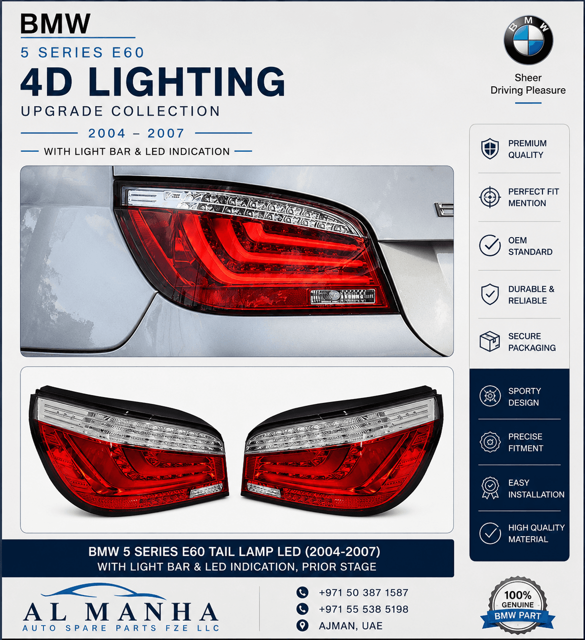 BMW 5 SERIES E60 TAIL LAMP LED (2004-2007) WITH LIGHT BAR & LED INDICATION, PRIOR STAGE