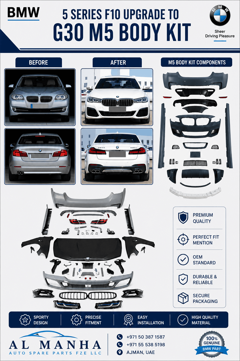 BMW 5 SERIES F10 UPGRADE TO G30 M-TECH BODY KIT