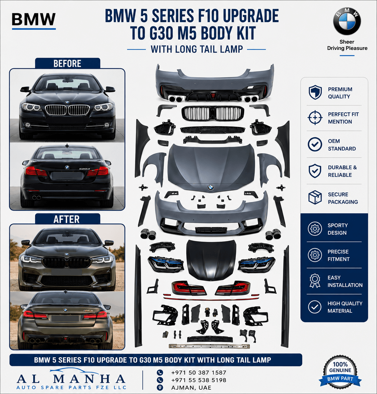 BMW 5 SERIES F10 UPGRADE TO G30 M5 BODY KIT WITH LONG TAIL LAMP