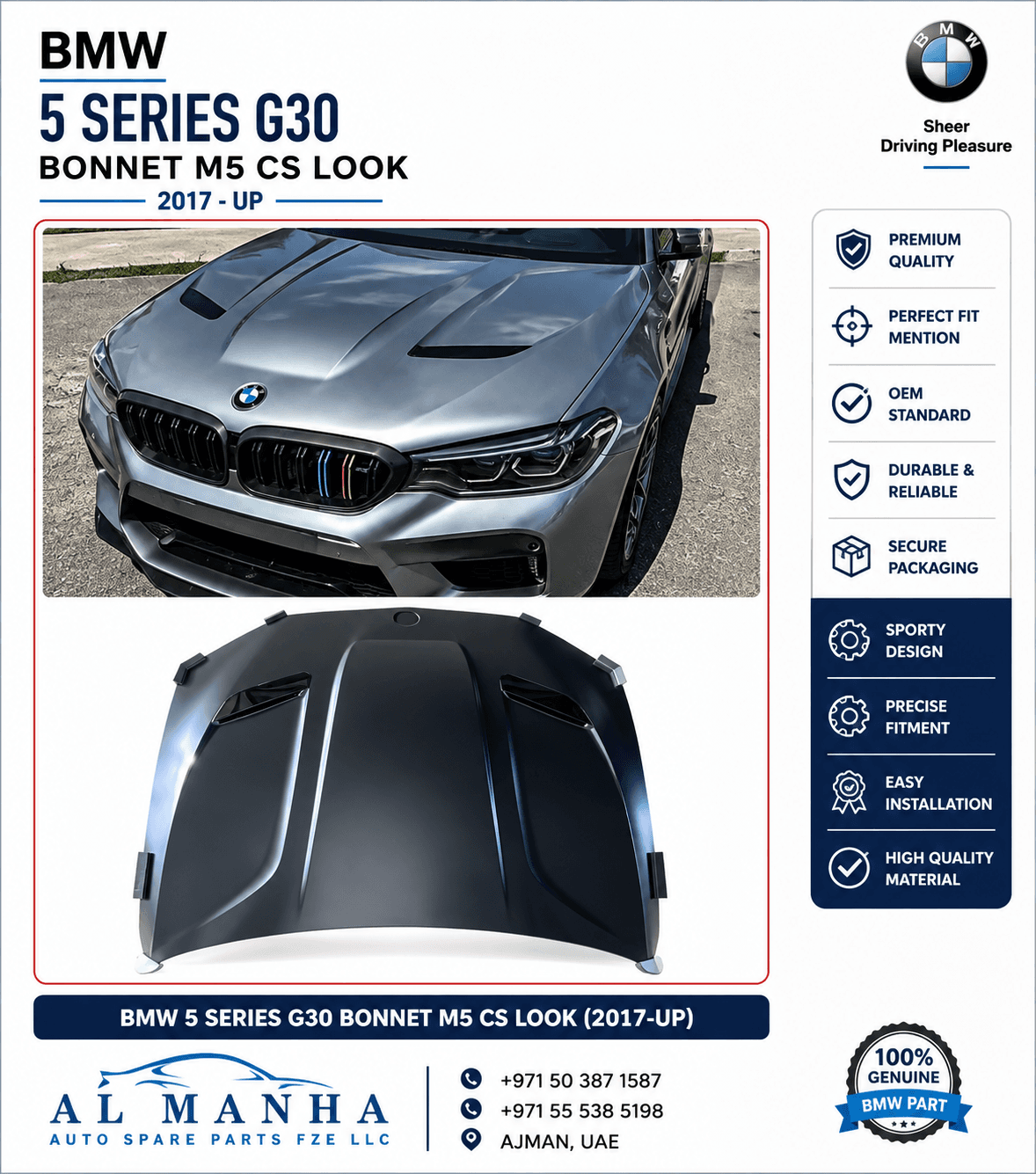 BMW 5 SERIES G30 BONNET M5 CS LOOK (2017-UP)