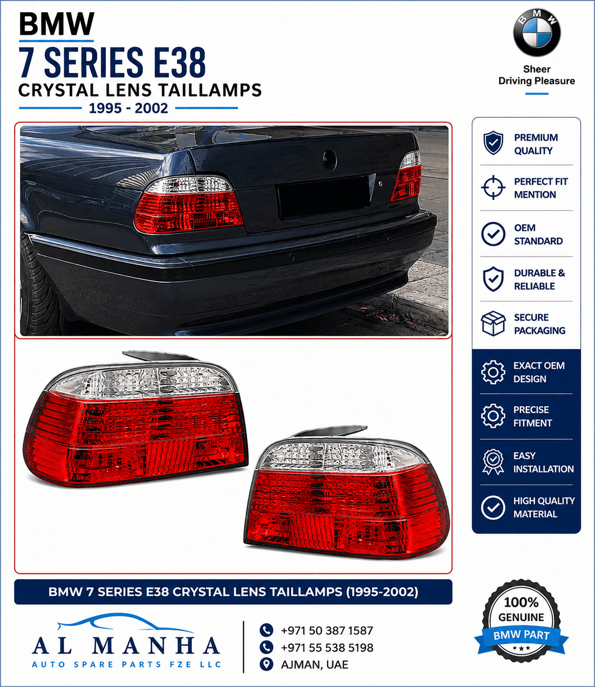 BMW 7 SERIES E38 CRYSTAL LENS TAILLAMPS (1995-2002)