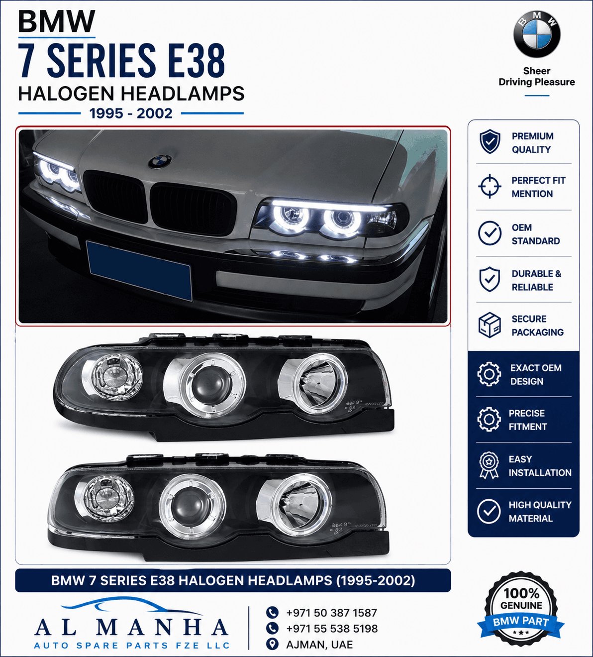 BMW 7 SERIES E38 HALOGEN HEADLAMPS (1995-2002)