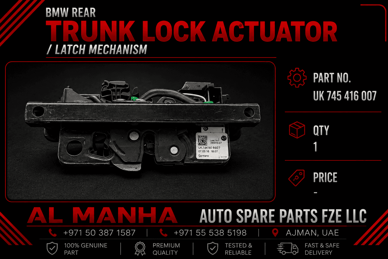 BMW Rear Trunk Lock Actuator _ Latch mechanism. Prt no. - UK 745 416 007