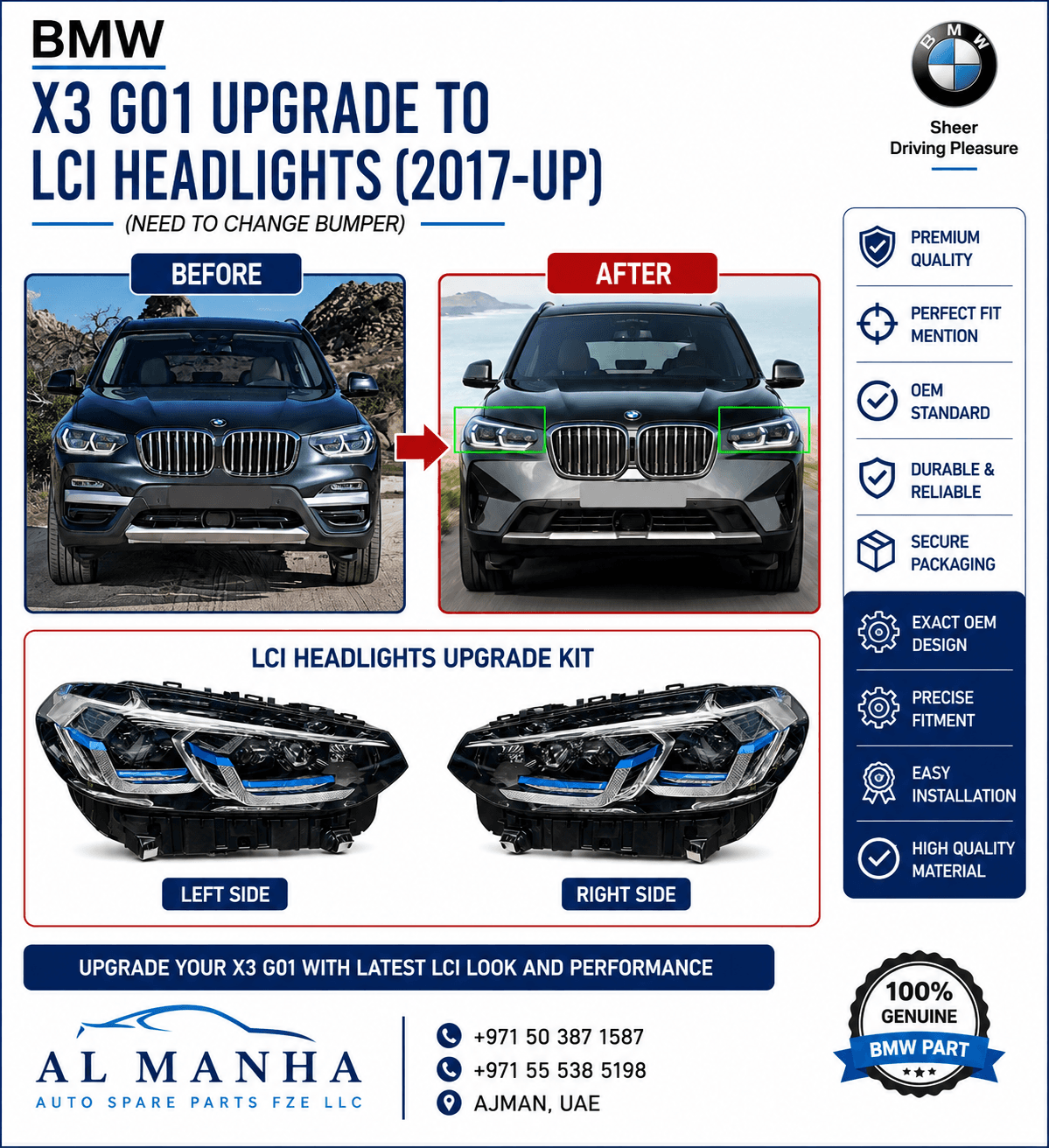 BMW X3 GO1 UPGRADE TO LCI HEADLIGHTS (2017-UP)