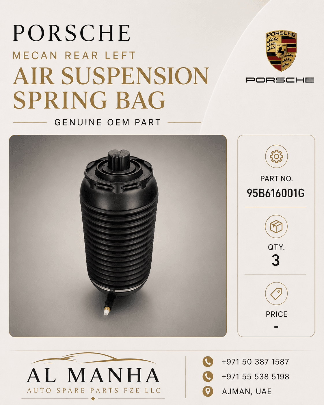 Prosche mecan rear left air suspension spring bag
