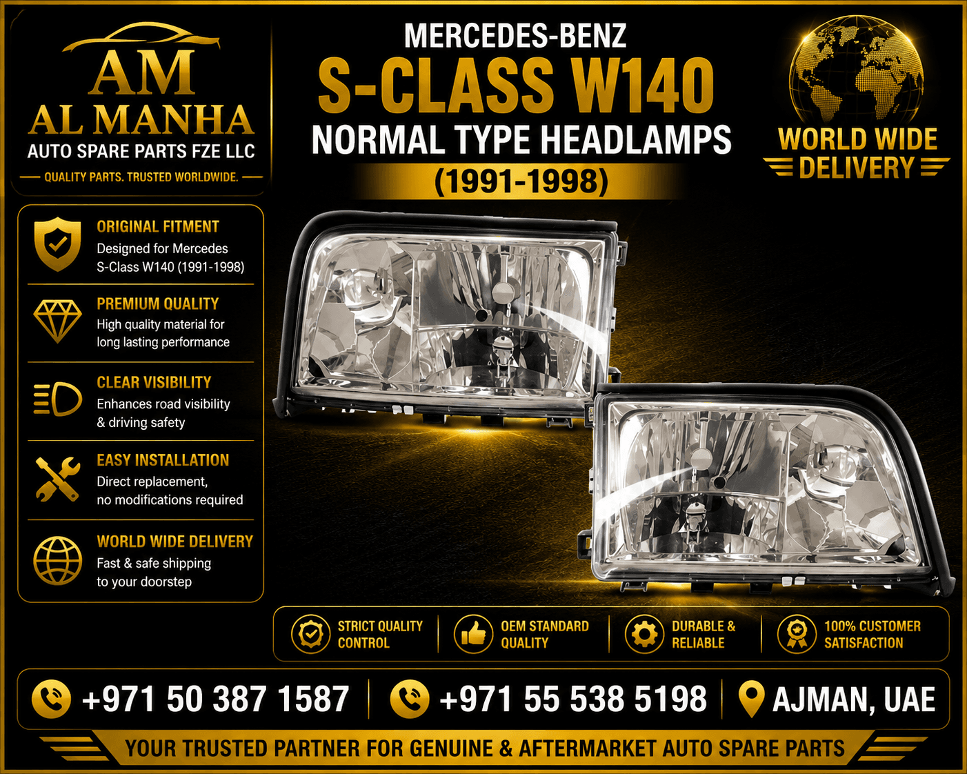 MERCEDES-BENZ S-CLASS W140 NORMAL TYPE HEADLAMPS (1991-1998) - Mercedes-Benz S-Class