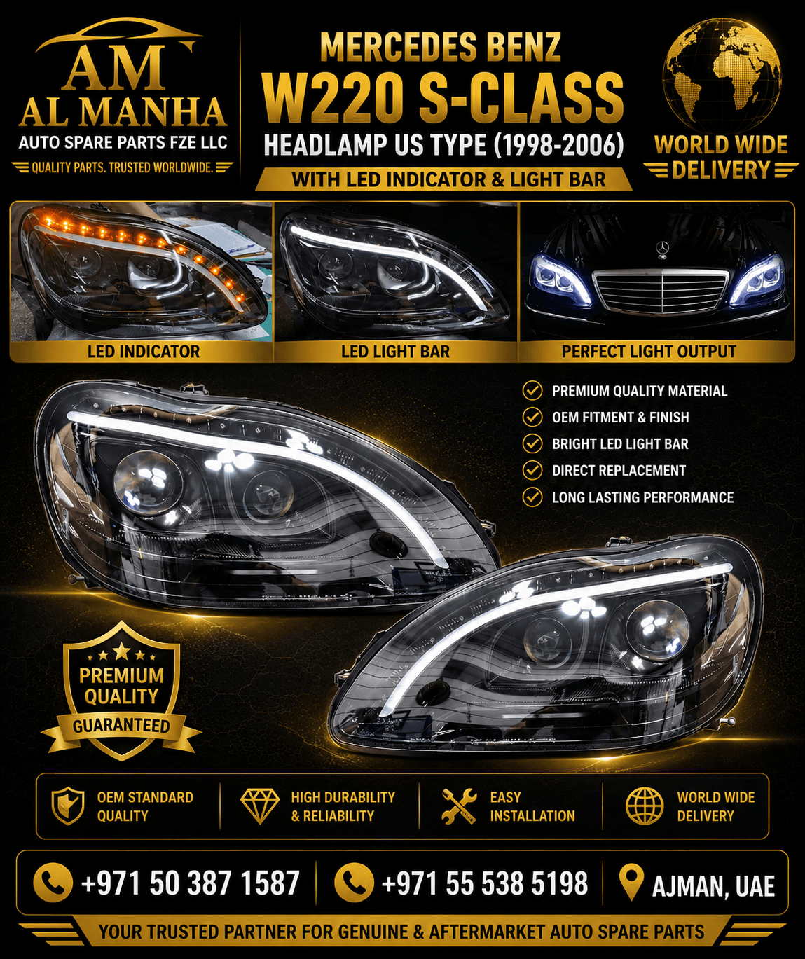 MERCEDES BENZ W220 S-CLASS HEADLAMP US TYPE(1998-2006) - Mercedes-Benz S-Class