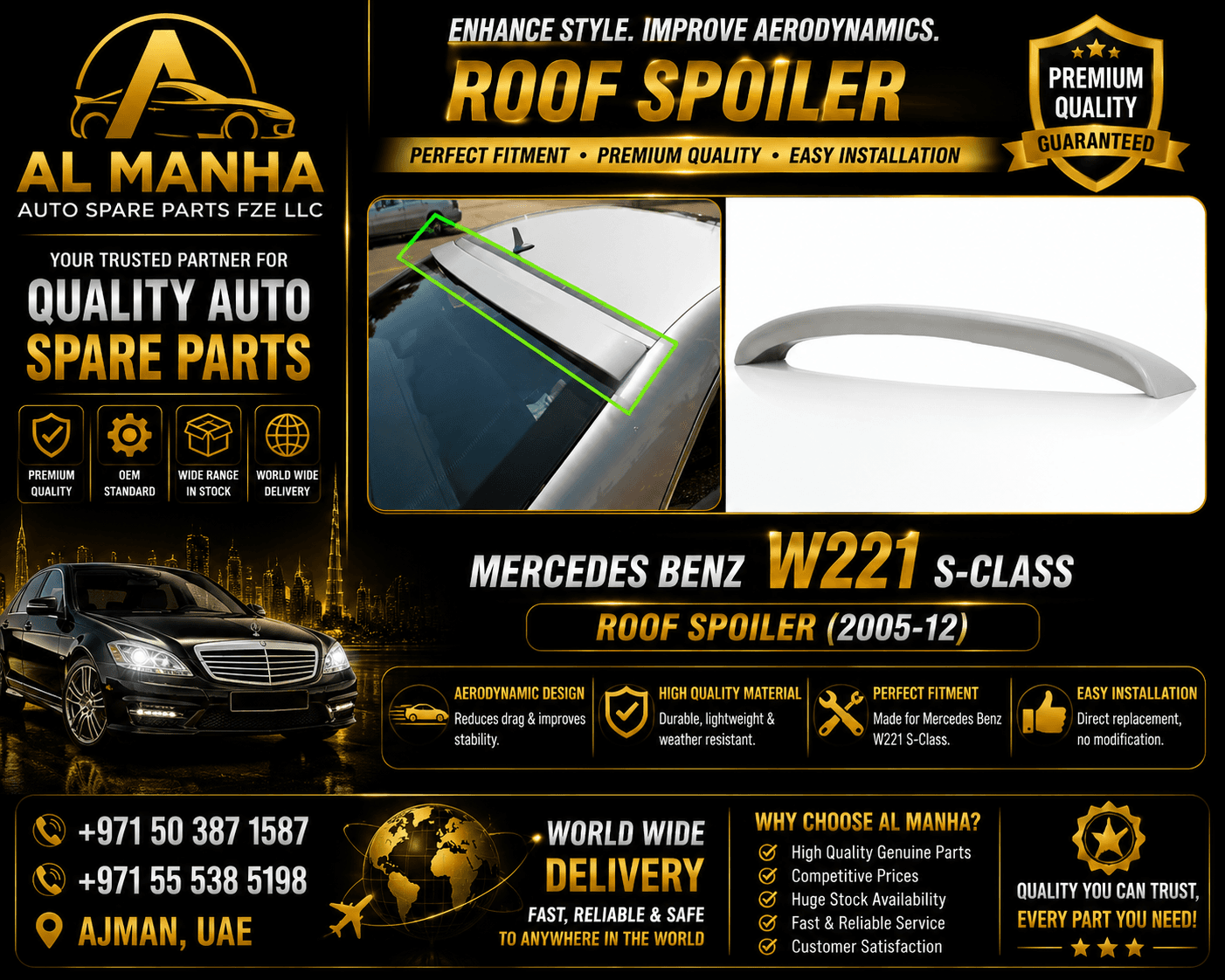 MERCEDES BENZ W221 S-CLASS ROOF SPOILER(2005-12) - Mercedes-Benz S-Class