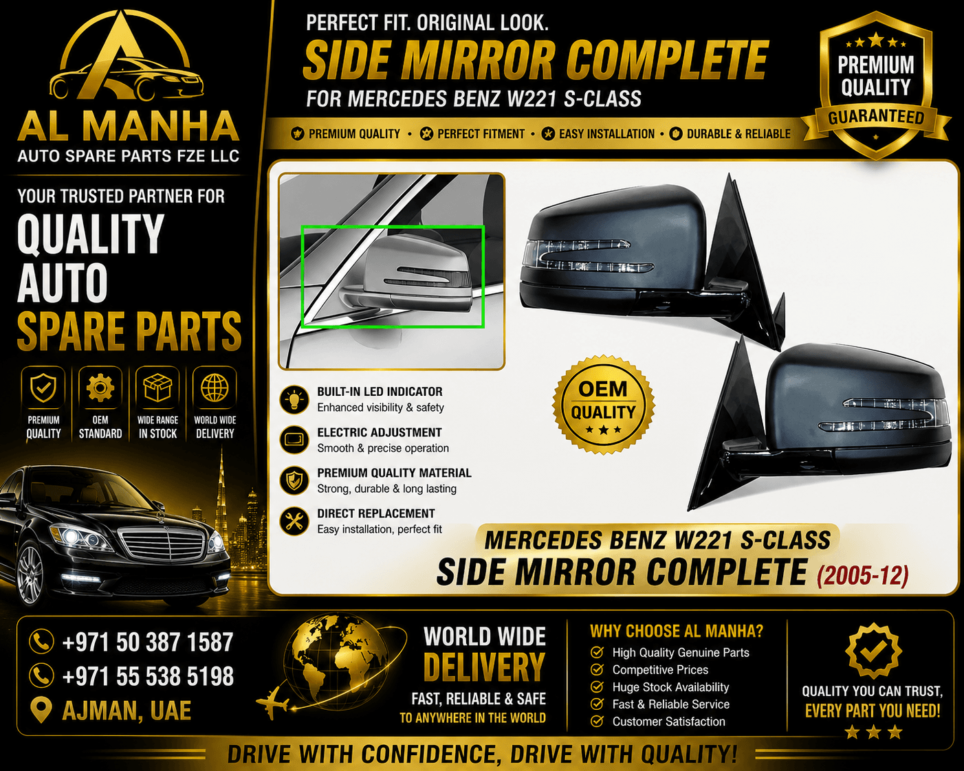 MERCEDES BENZ W221 S-CLASS SIDE MIRROR COMPLETE(2005-12) - Mercedes-Benz S-Class