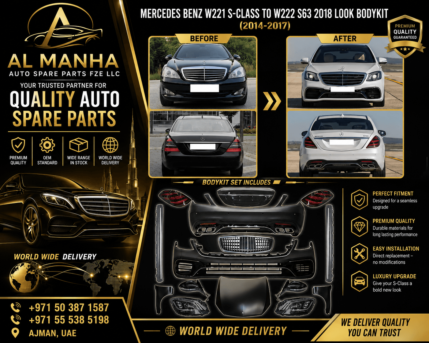 MERCEDES BENZ W221 S-CLASS TO W222 S63 2018 LOOK BODYKIT (2014-2017)