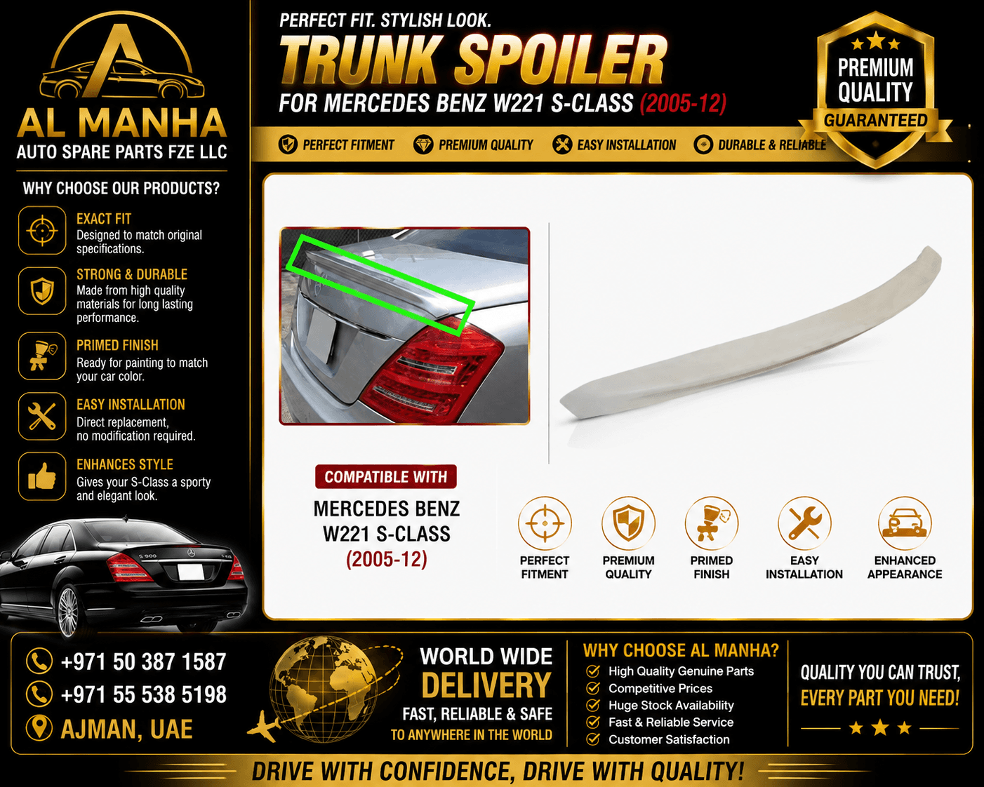 MERCEDES BENZ W221 S-CLASS TRUNK SPOILER(2005-12) - Mercedes-Benz S-Class