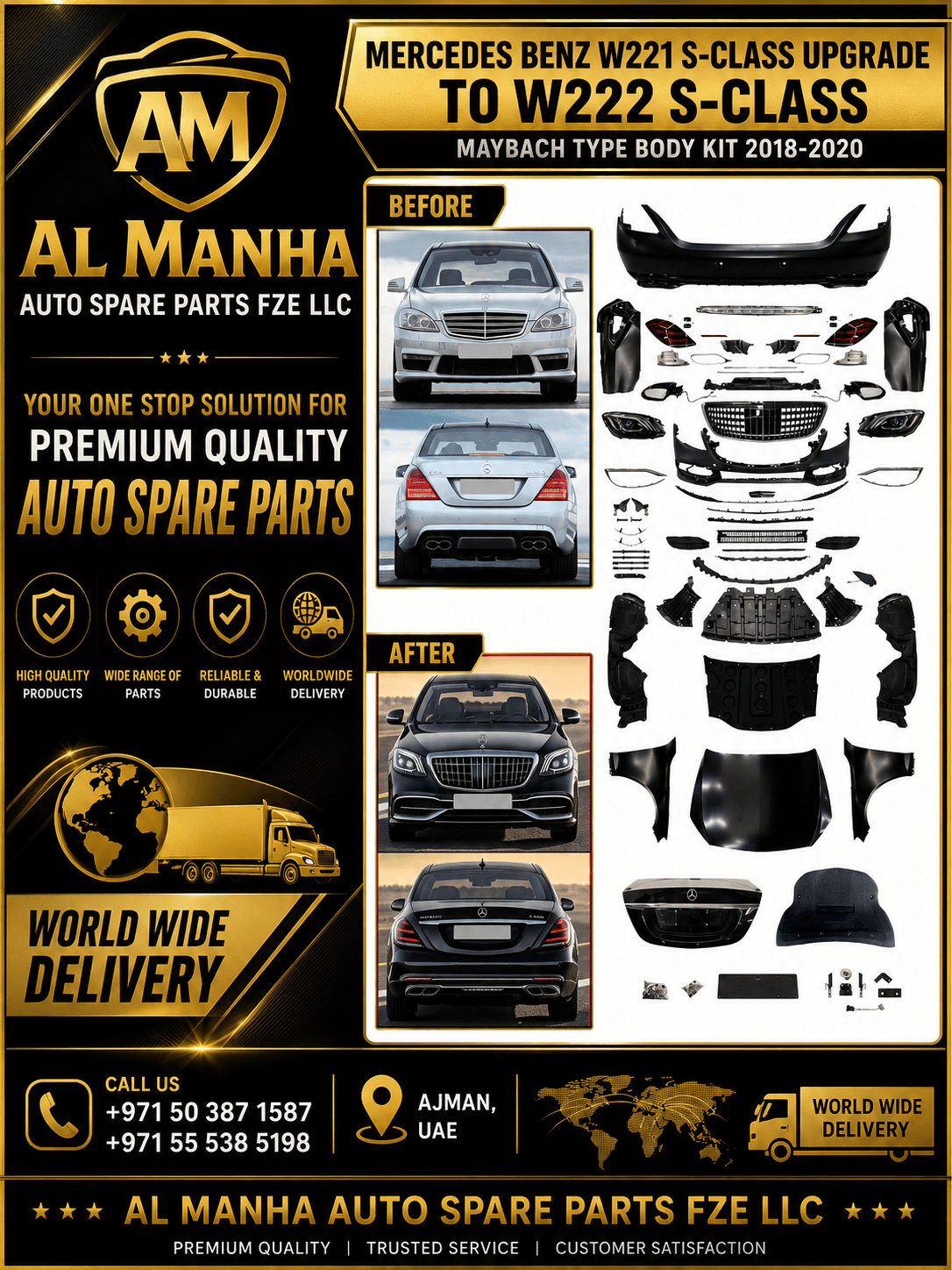 MERCEDES BENZ W221 S-CLASS UPGRADE TO W222 S-CLASS MAYBACH TYPE BODY KIT 2018-2020 - Mercedes-Benz S-Class