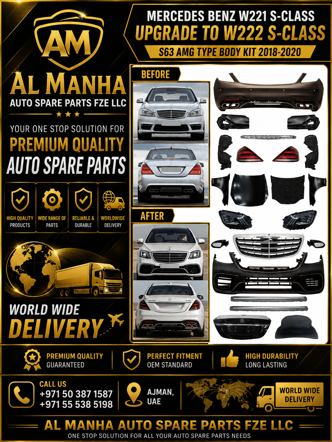 MERCEDES BENZ W221 S-CLASS UPGRADE TO W222 S-CLASS S63 AMG TYPE BODY KIT 2018-2020 - Mercedes-Benz S-Class