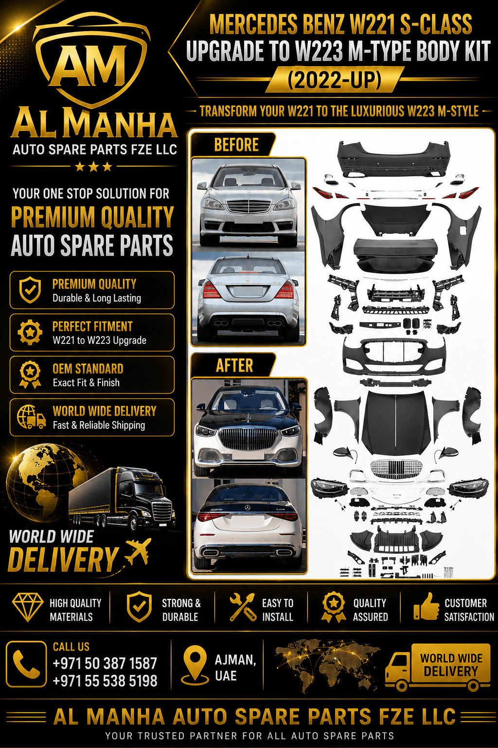 MERCEDES BENZ W221 S-CLASS UPGRADE TO W223 M-TYPE BODY KIT (2022-UP)