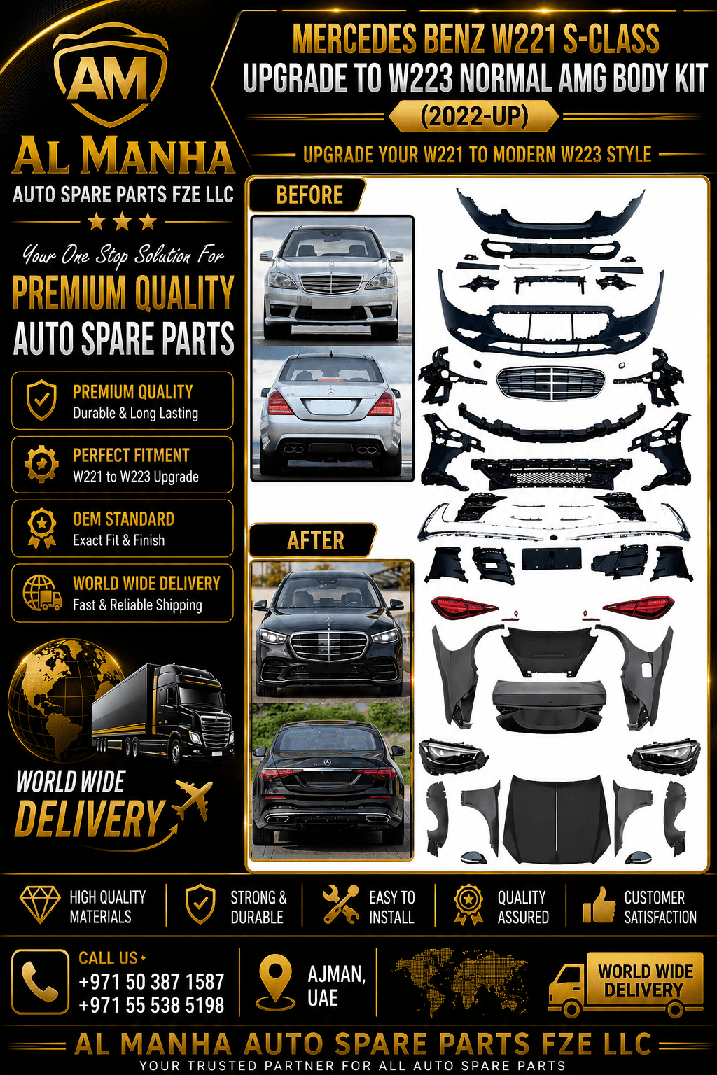 MERCEDES BENZ W221 S-CLASS UPGRADE TO W223 NORMAL AMG BODY KIT (2022-UP)