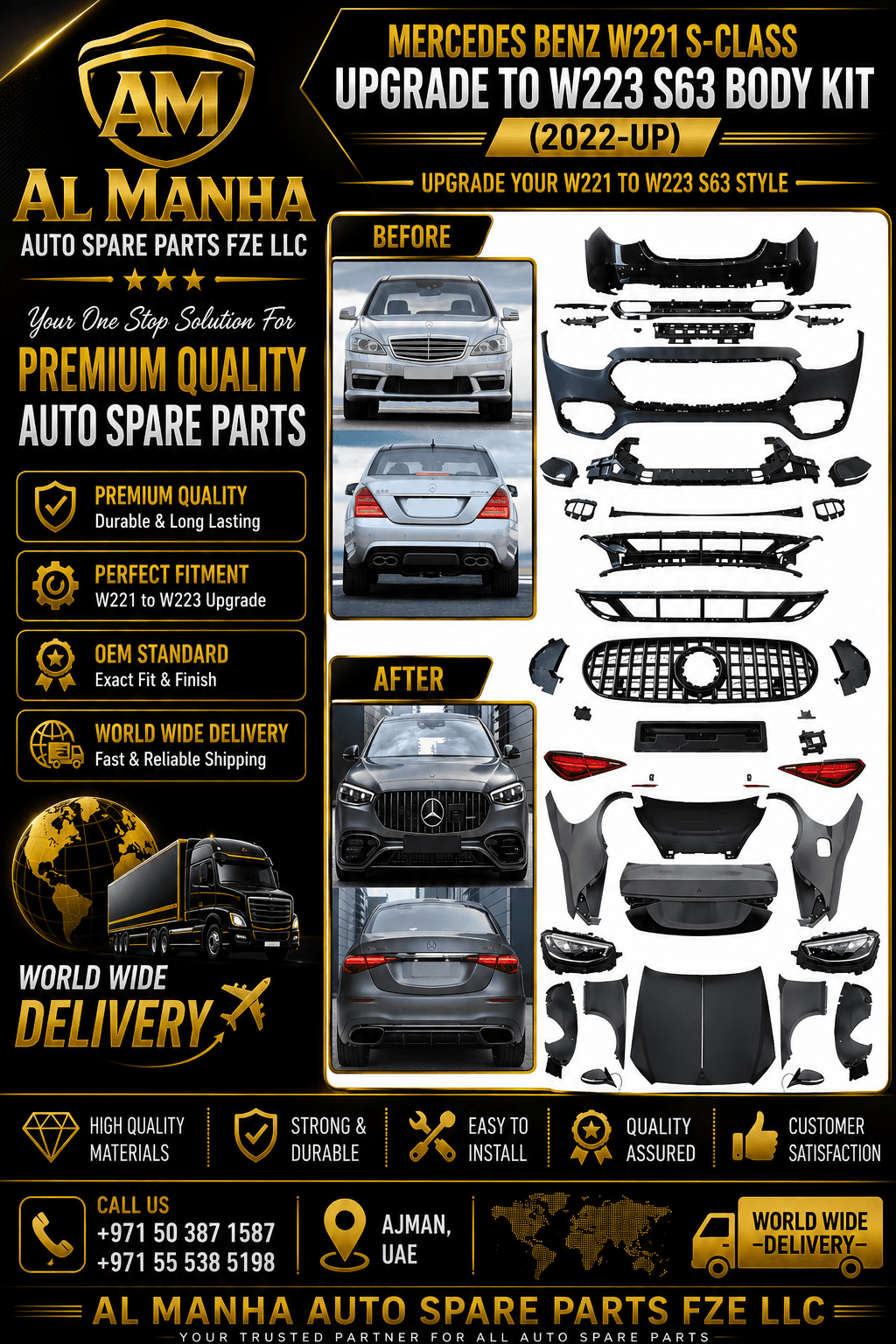 MERCEDES BENZ W221 S-CLASS UPGRADE TO W223 S63 BODY KIT (2022-UP)