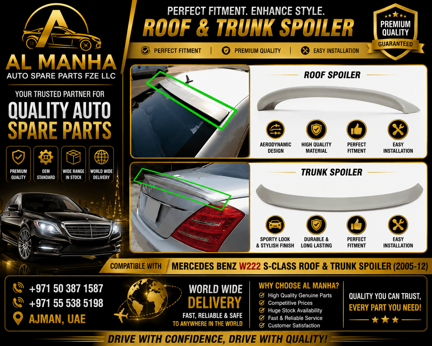 MERCEDES BENZ W222 S-CLASS ROOF & TRUNK SPOILER(2005-12) - Mercedes-Benz S-Class