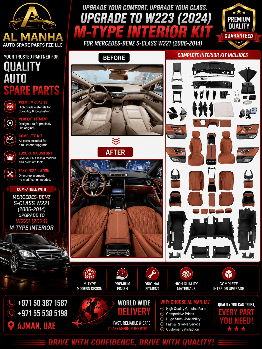 MERCEDES-BENZ S-CLASS W221 (2006-2014) UPGRADE TO W223 (2024) M-TYPE INTERIOR KIT - Mercedes-Benz S-Class