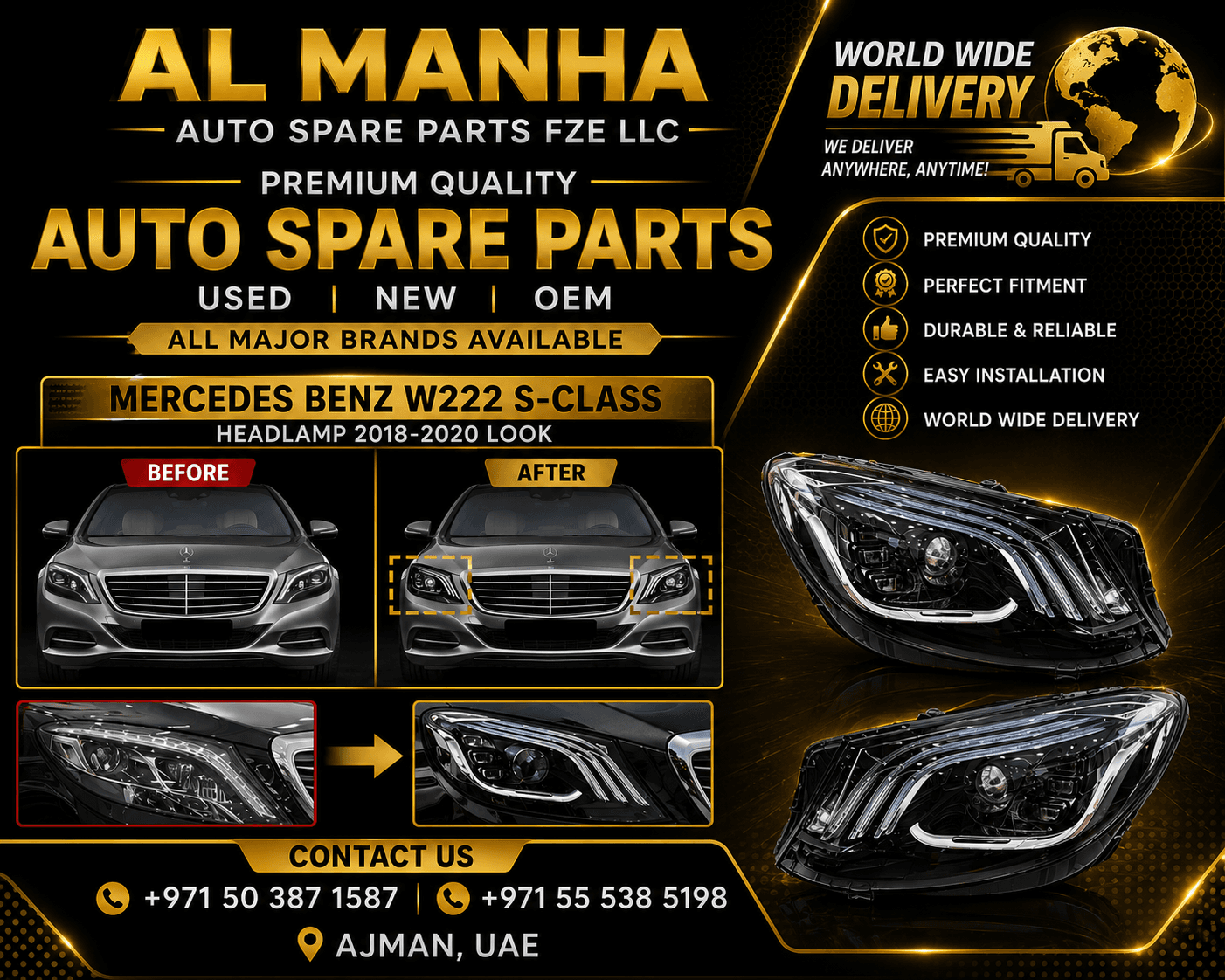 MERCEDES BENZ W222 S-CLASS 2014-2017 HEADLAMP 2018-2020 LOOK - Mercedes-Benz S-Class
