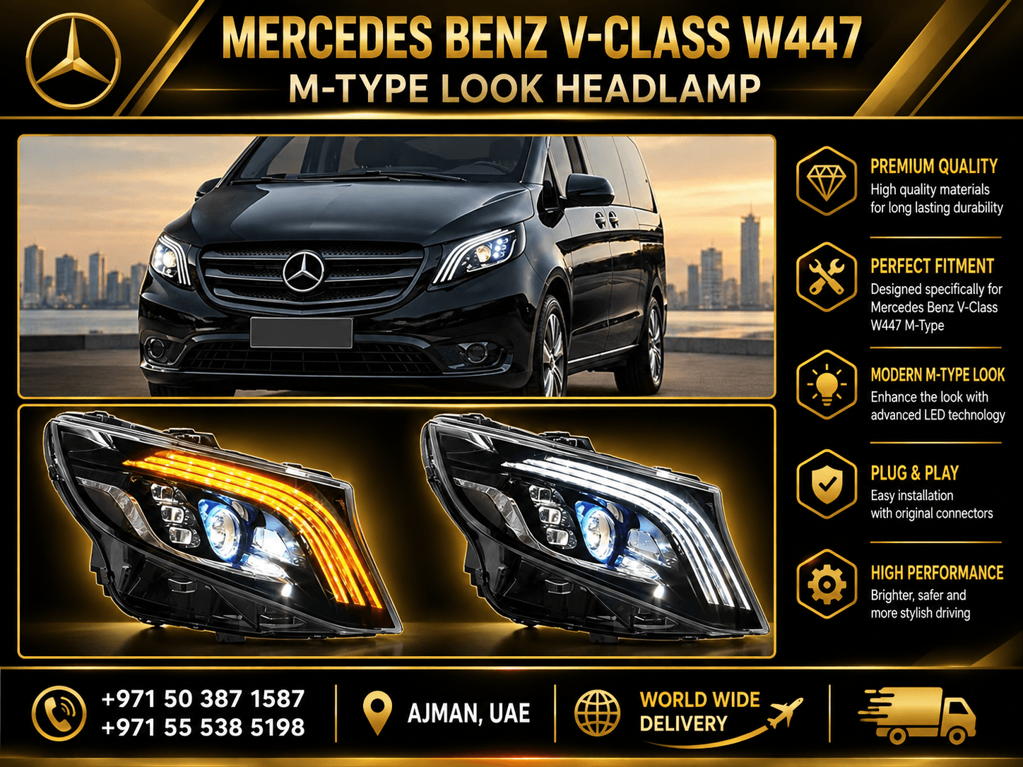 MERCEDES BENZ V-CLASS W447 M-TYPE LOOK HEADLAMP - Mercedes-Benz V-Class