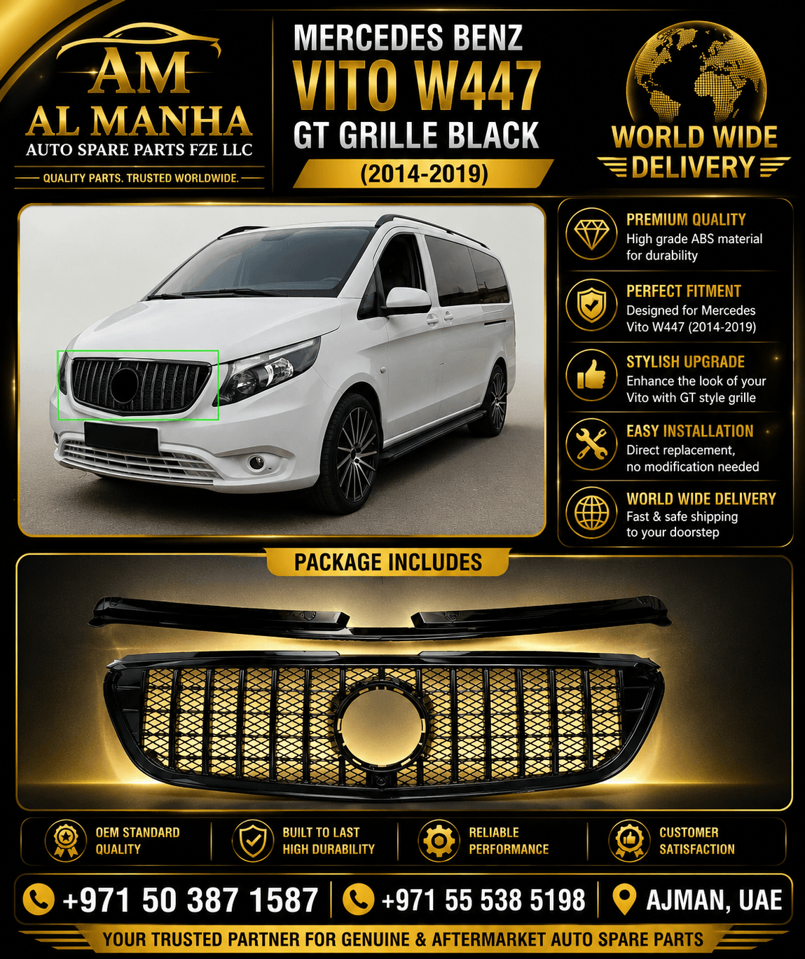 MERCEDES BENZ VITO W447 GT GRILLE BLACK (2014-2019) - Mercedes-Benz V-Class
