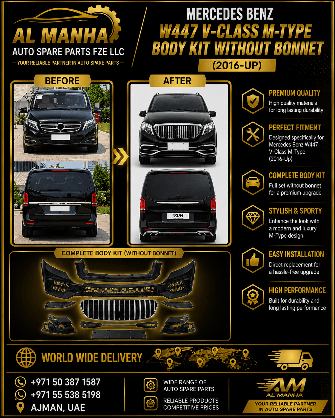 MERCEDES BENZ W447 V-CLASS M-TYPE BODYKIT WITHOUT BONNET (2016-UP