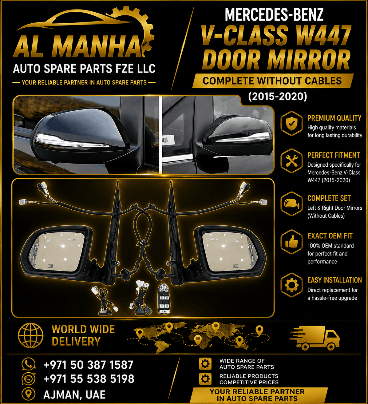 MERCEDES-BENZ V-CLASS W447 DOOR MIRROR COMPLETE WITH CABLES (2015-2020) - Mercedes-Benz V-Class