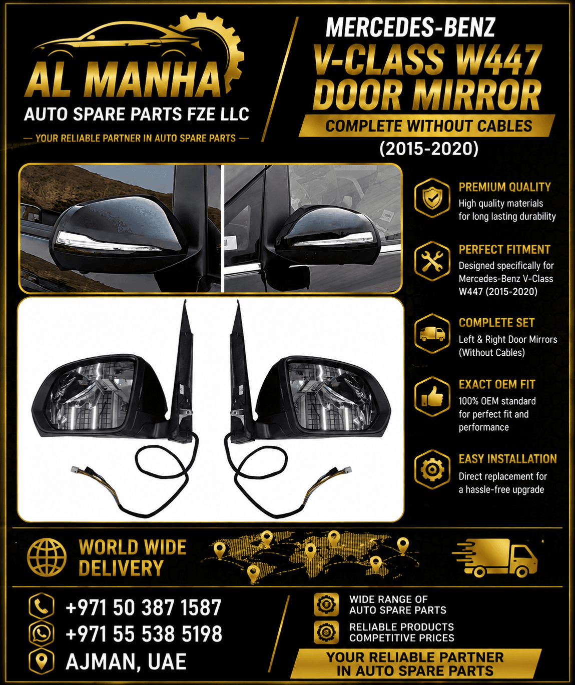 MERCEDES-BENZ V-CLASS W447 DOOR MIRROR COMPLETE WITHOUT CABLES (2015-2020) - Mercedes-Benz V-Class