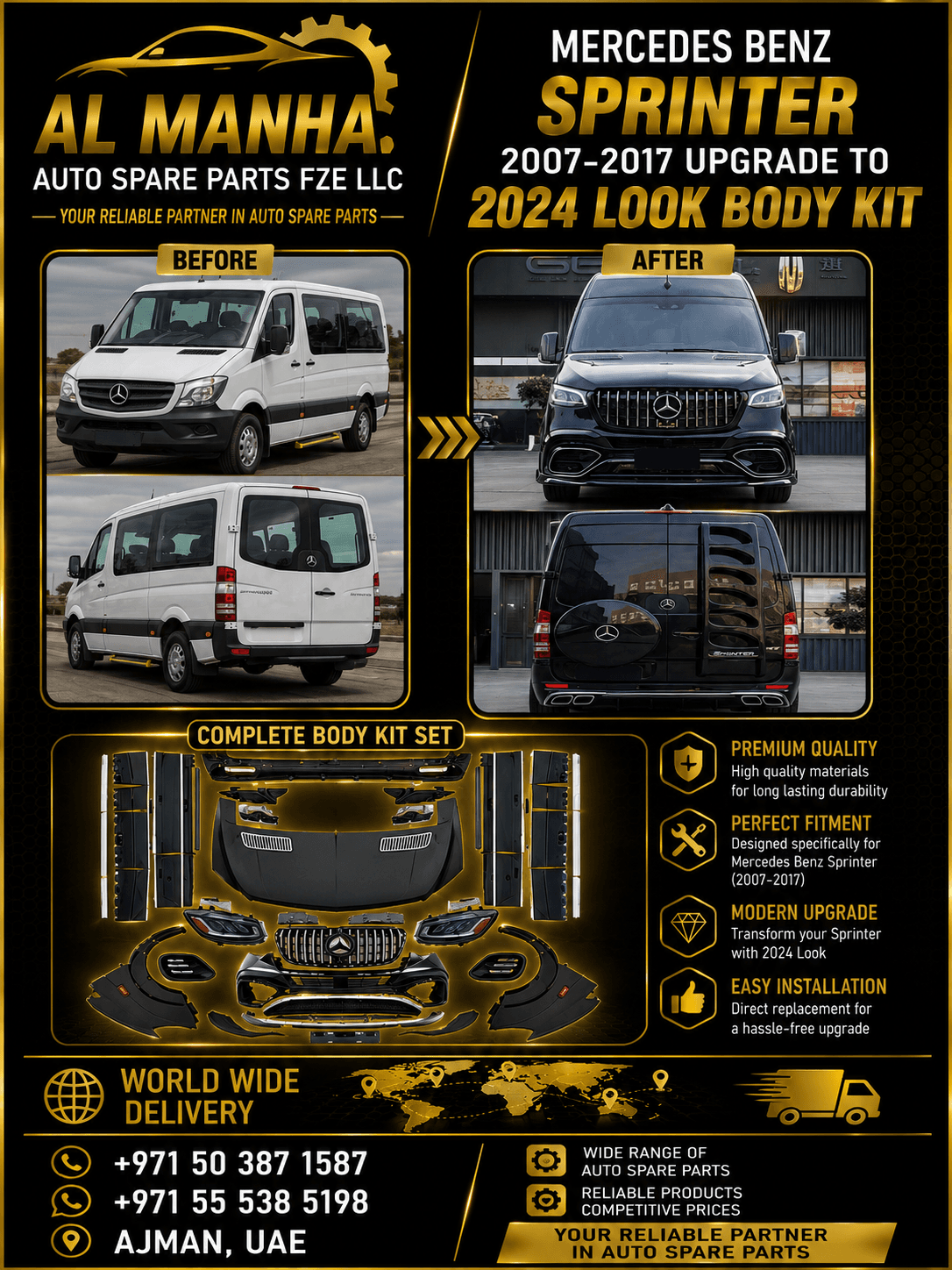 MERCEDES BENZ SPRINTER 2007-2017 UPGRADE TO 2024 LOOK BODY KIT - Mercedes-Benz Sprinter-Class